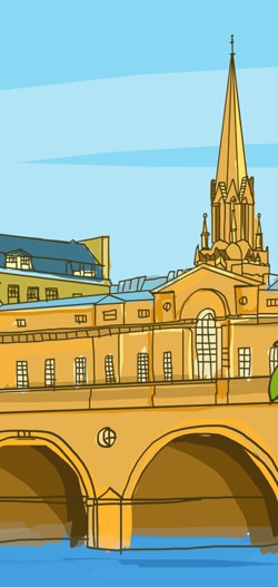 Diseño cartel viajes Bath idiomas para get brit!