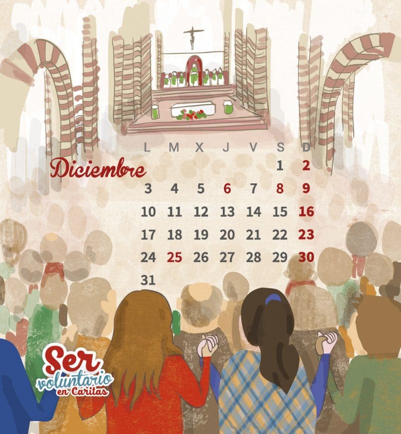 Diseño e ilustración para el calendario de Cáritas. The design of the Caritas calendar, gave us the opportunity to make some colorful illustrations.