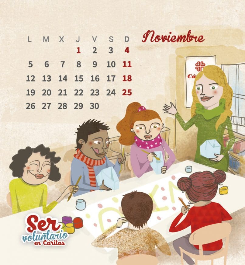 Diseño e ilustración calendario de Cáritas, Toledo