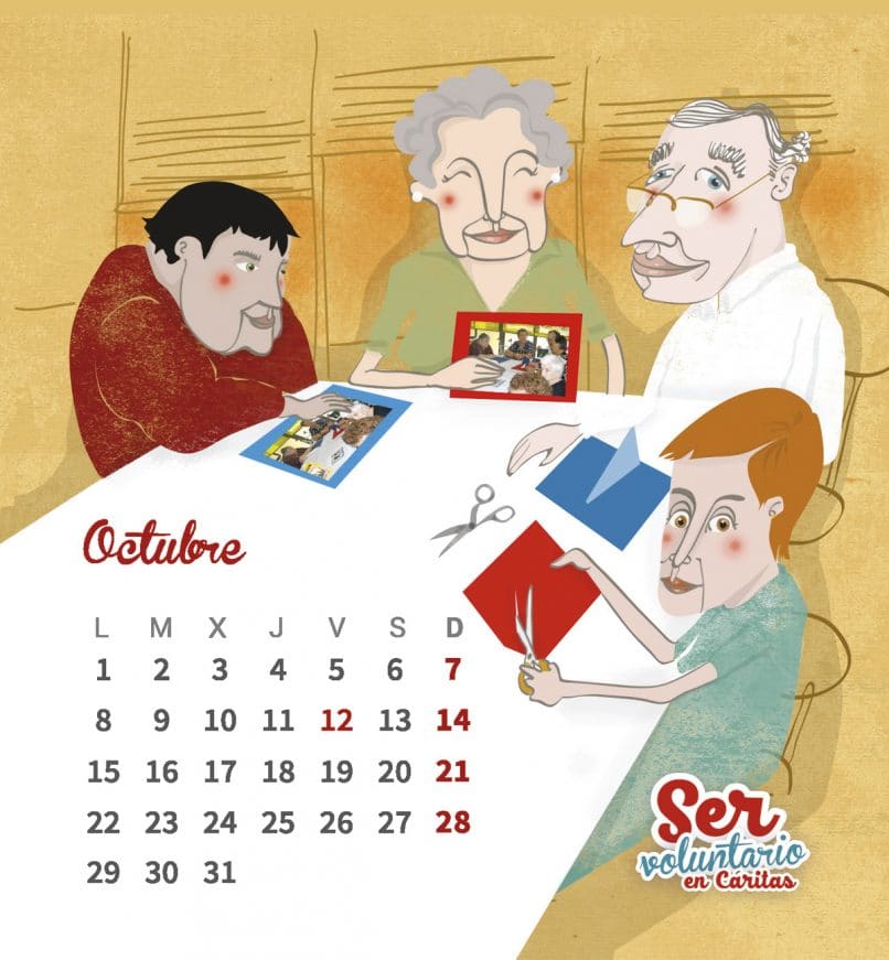 Diseño e ilustración calendario de Cáritas, Toledo