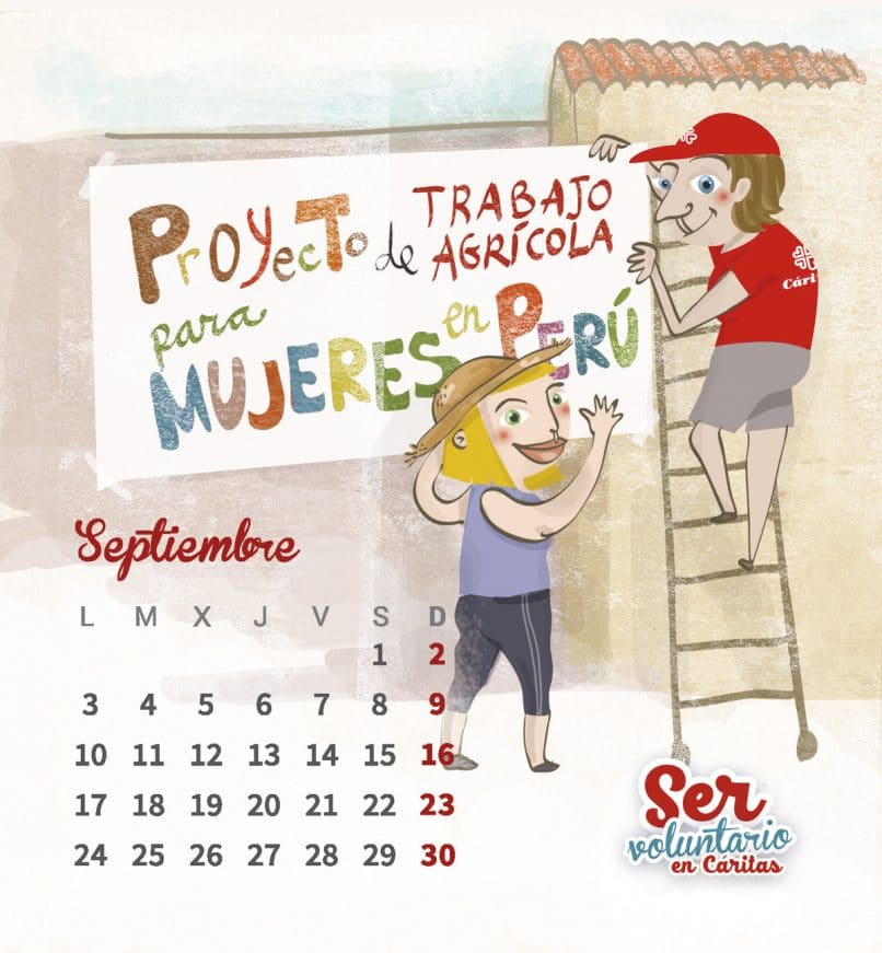 Diseño e ilustración calendario de Cáritas, Toledo
