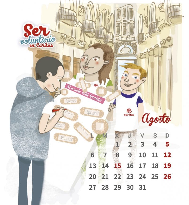Diseño e ilustración calendario de Cáritas, Toledo