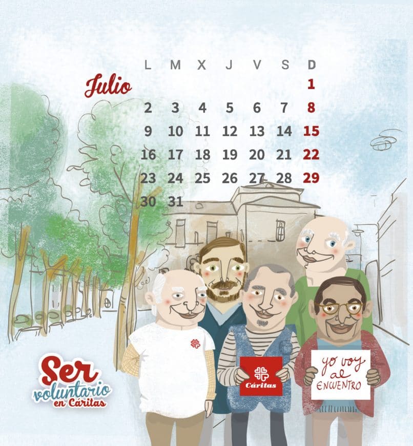 Diseño e ilustración calendario de Cáritas, Toledo