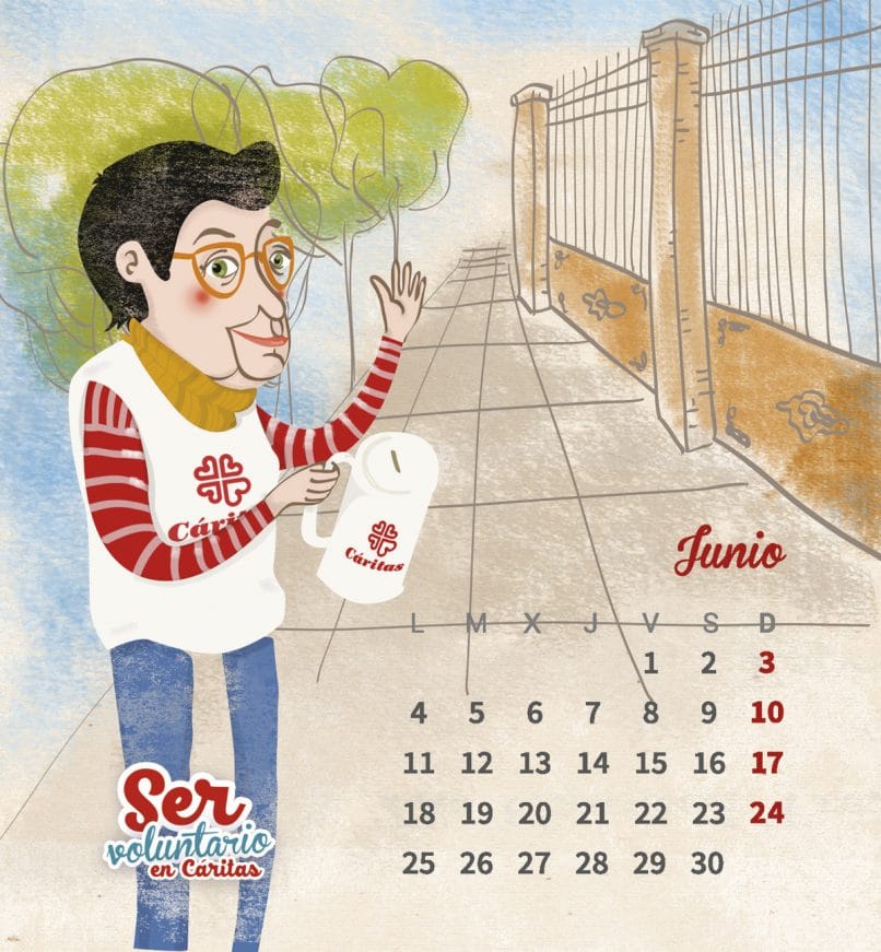 Diseño e ilustración calendario de Cáritas, Toledo