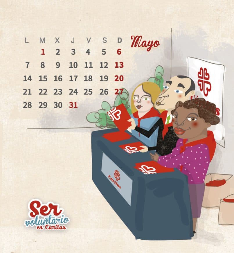 Diseño e ilustración calendario de Cáritas, Toledo