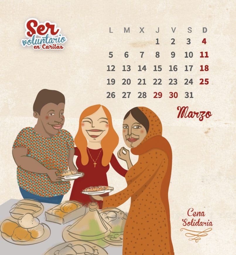 Diseño e ilustración calendario de Cáritas, Toledo