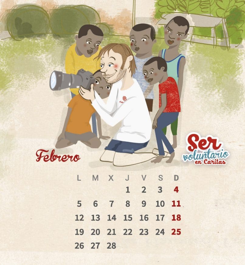 Diseño gráfico e ilustración calendario de Cáritas, Toledo