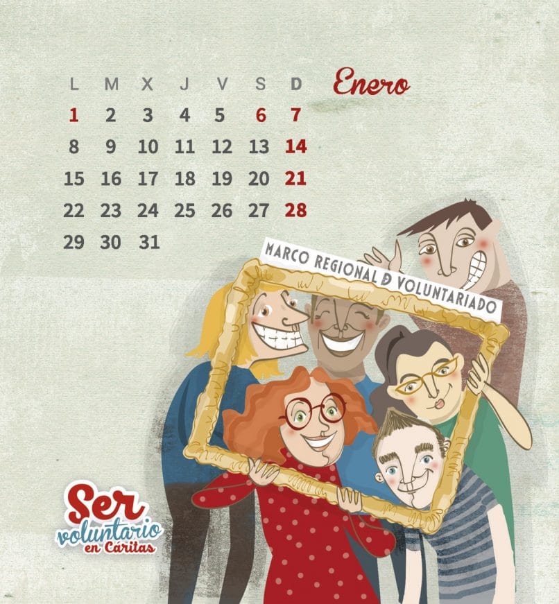 Diseño e ilustración calendario de Cáritas, Toledo